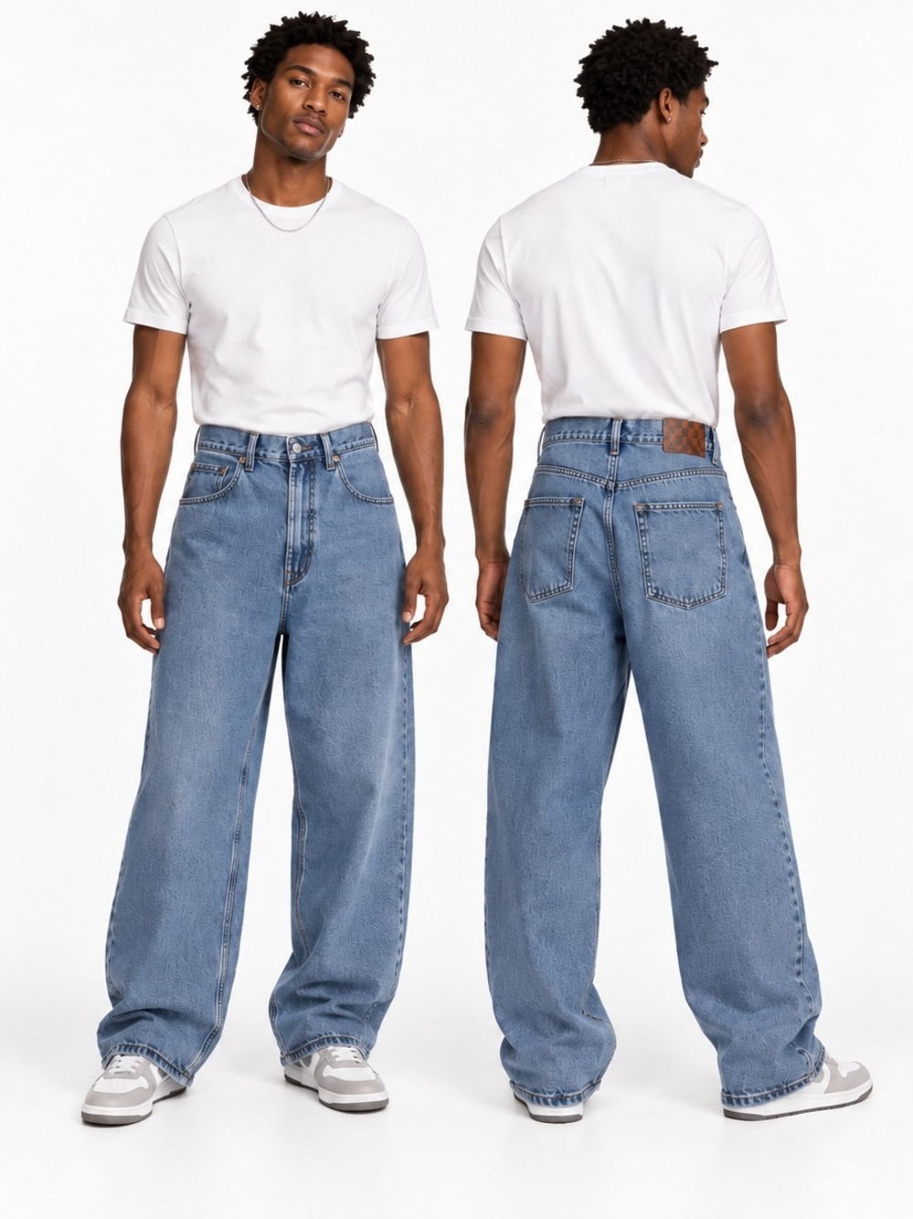 Vans Check-5 Jeans 32 Blue Baggy Fit Wide Leg Skate Denim Y2K